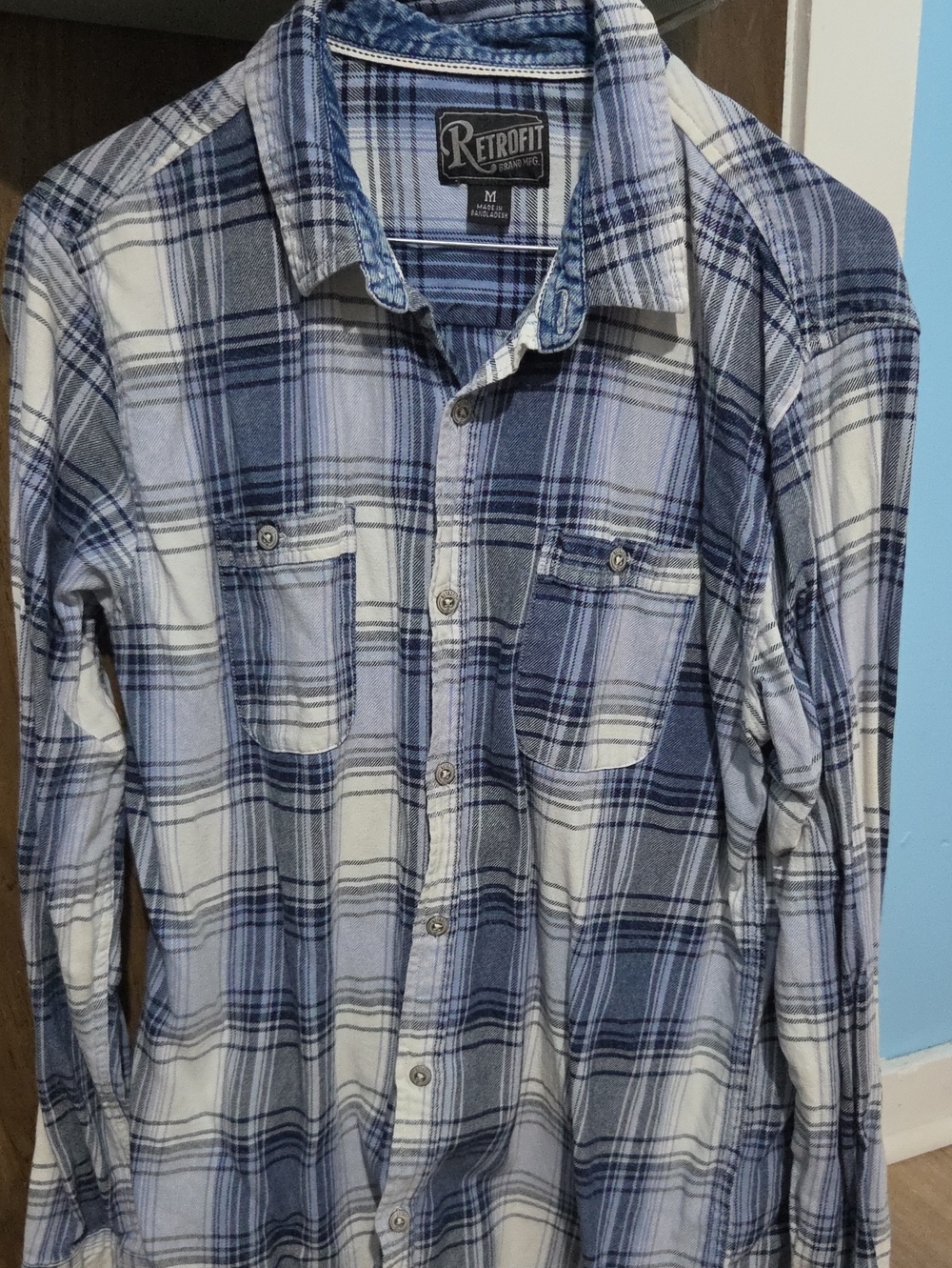 Men's Blue and White Plaid Flannel